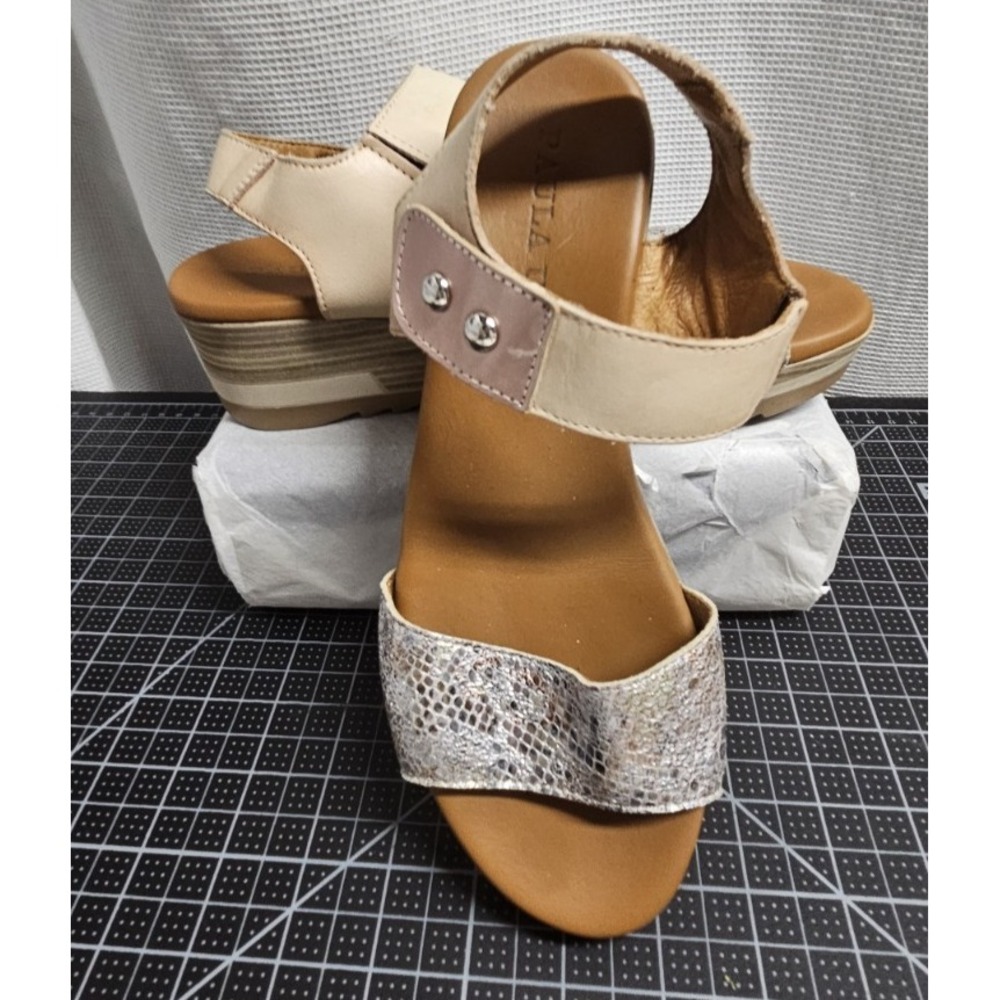 PAULA URBAN Spain metallic snake print leather wedge sandals 36/ US 5.5-6